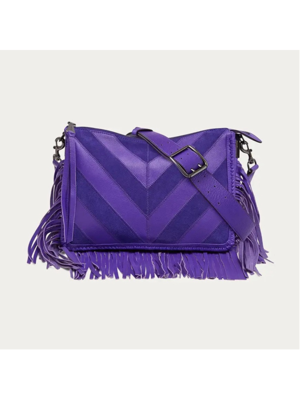 Aimee Kestenberg Royal Purple Chevron Famous Fringe Large Crossbody - Picture 5 of 5